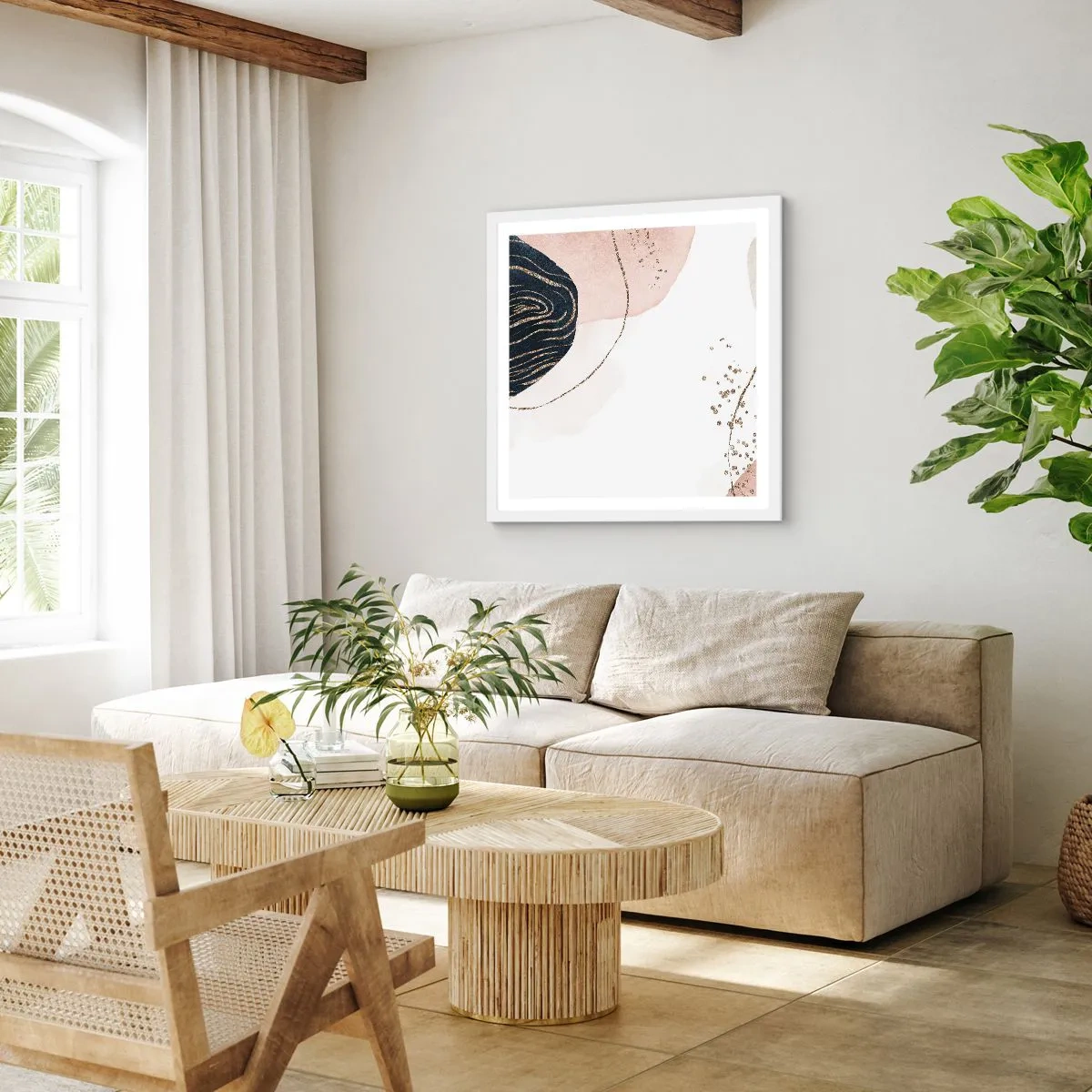 Plakat i hvid ramme - Alt flyder - 40x40 cm