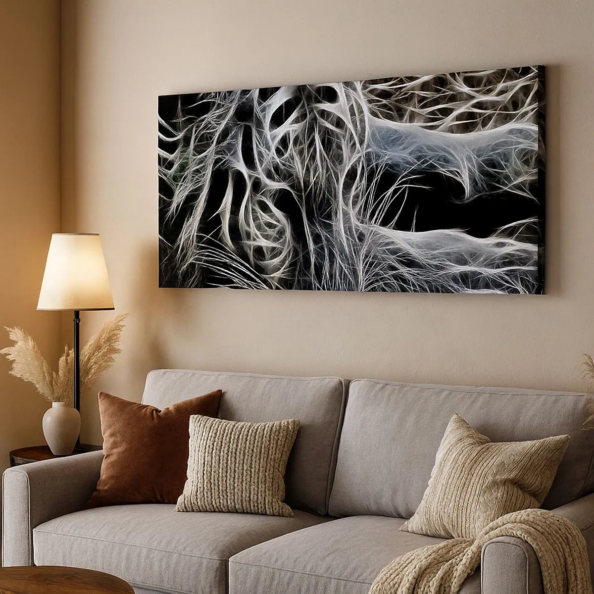 Lærredstryk - Billede på lærred - En undersøgelse af kattens lethed - 100x40 cm