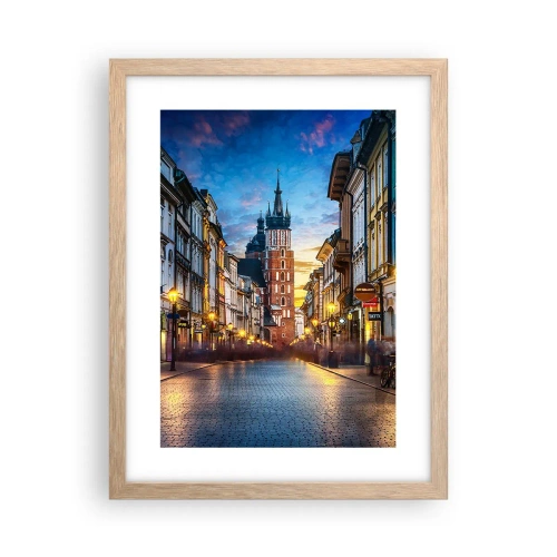 Plakat i ramme af lyst egetræ - Krakows charme - 30x40 cm