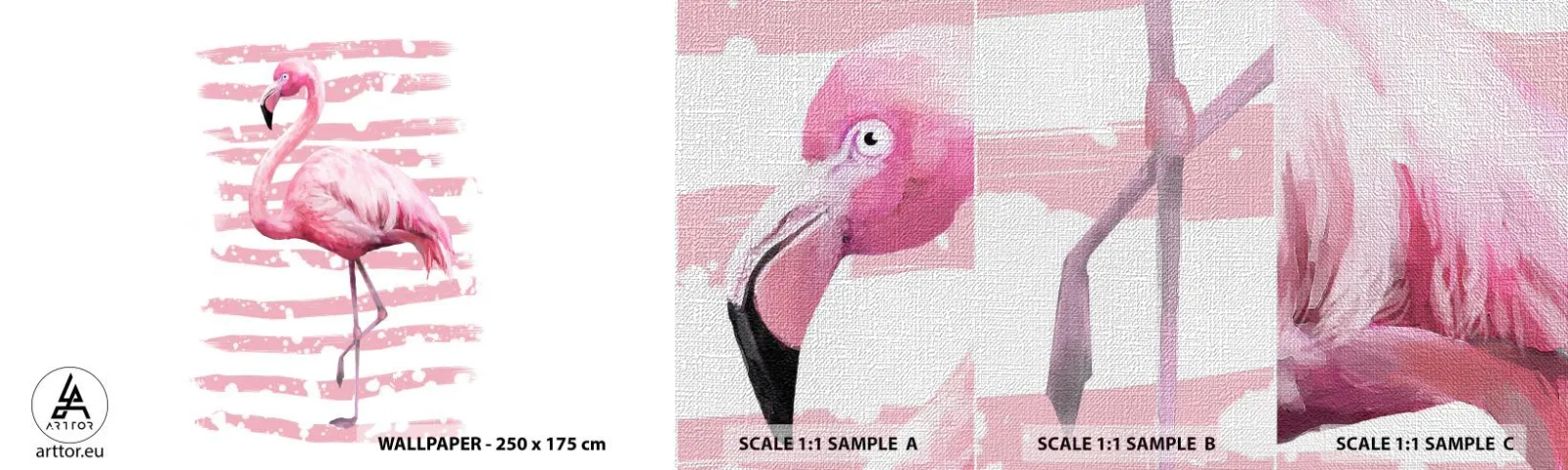 Prøve Fototapet Premium Canvas - Med værdighed, om end i pink - Flamingo, Fugl, Stykke - 100x30 cm