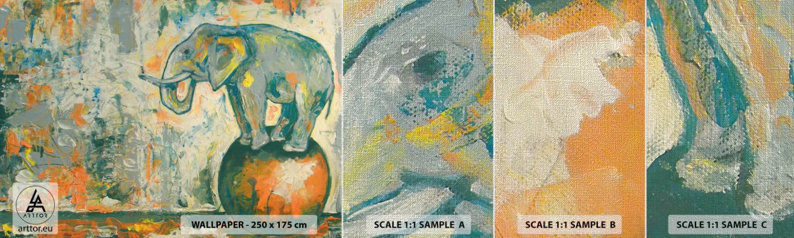 Prøve Fototapet Premium Canvas - Længe leve cirkusset! - Abstraktion, Elefant, Cirkus - 100x30 cm