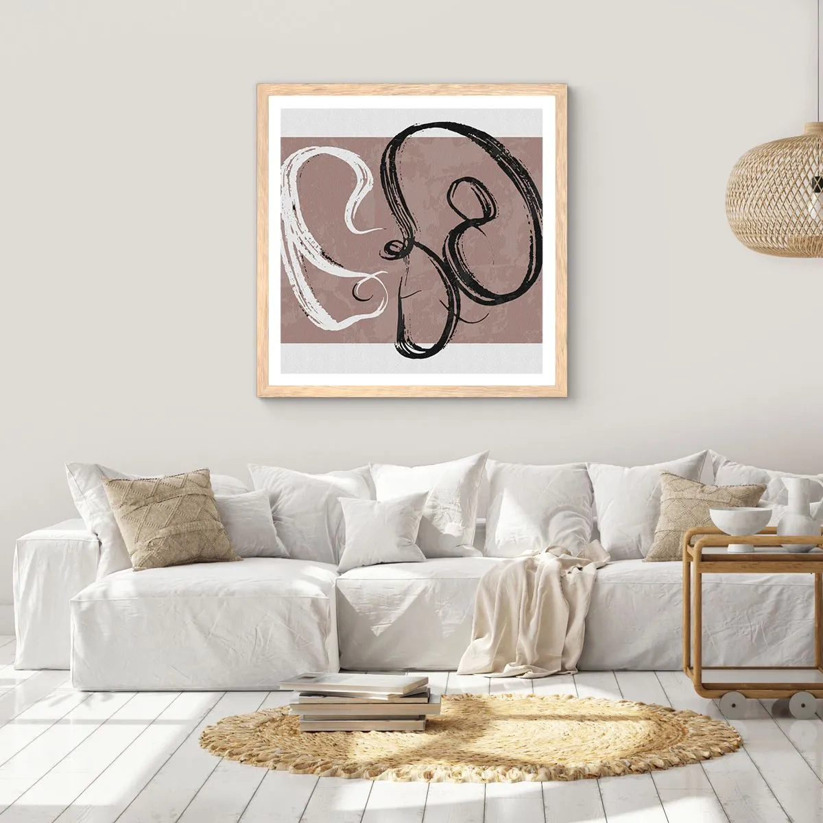 Plakat i ramme af lyst egetræ - Komposition - en søgen efter fuldstændighed - 30x30 cm