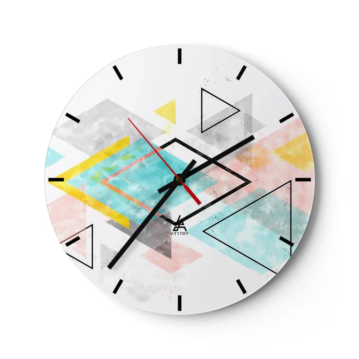 Vægur, Uret - Farverige trekanter og romber i geometrisk stil - 30x30cm - Geometrisk leg - Moderne vægdekoration til stue, køkken og soveværelse ARTTOR