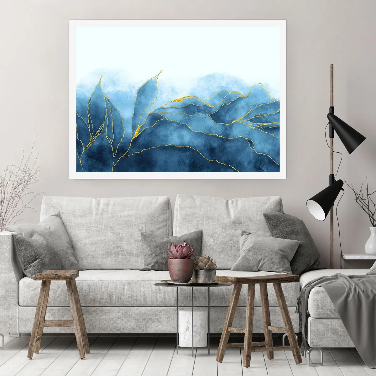 Plakat - Blå i guld - 91x61 cm