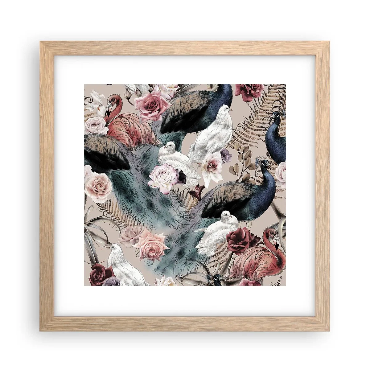 Plakat i ramme af lyst egetræ - I paladsets have - 30x30 cm