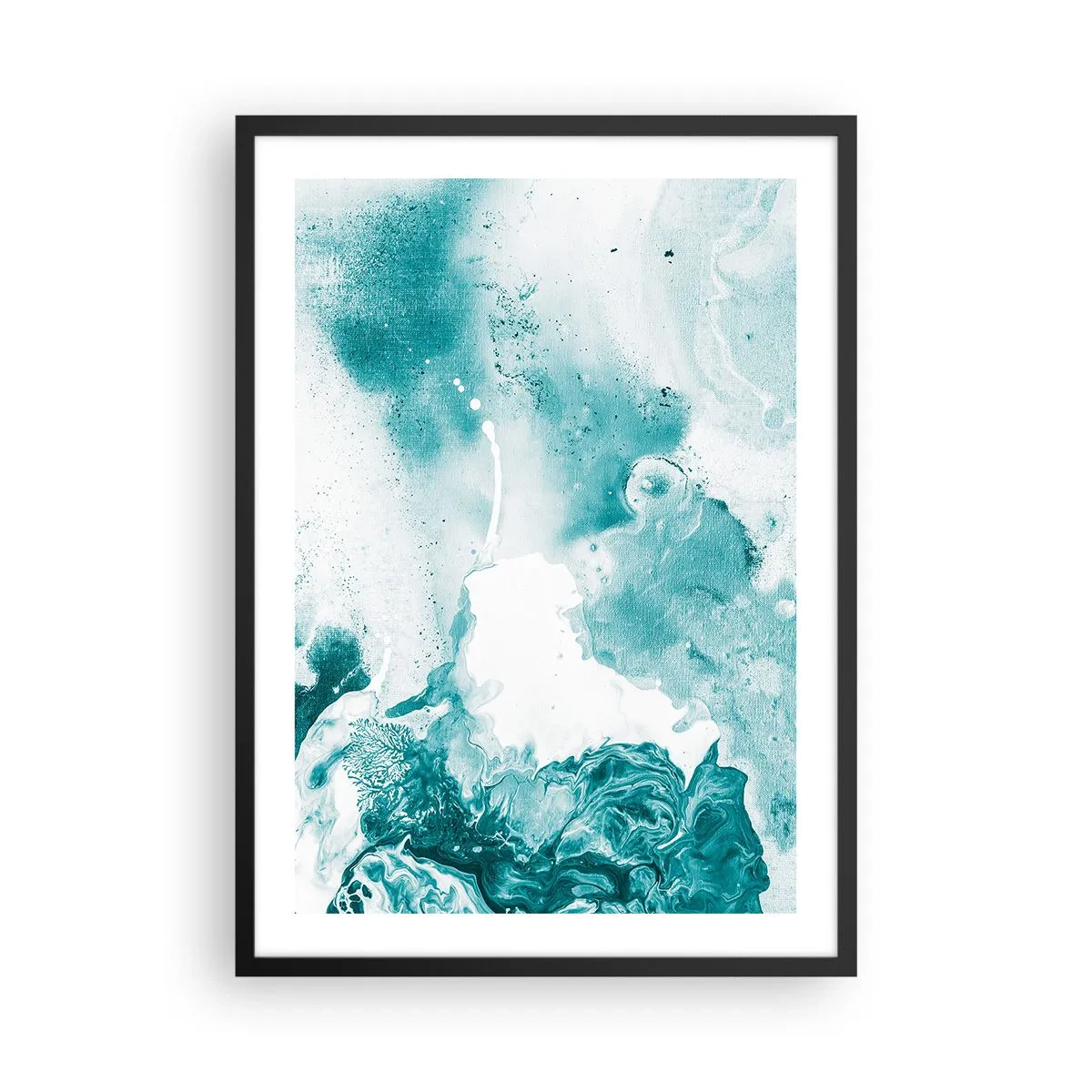 Plakat i sort ramme - Turkis abstraktion med dynamiske detaljer - 50x70cm - Blå oversvømmelsesflader - Moderne vægdekoration til stue og soveværelse ARTTOR