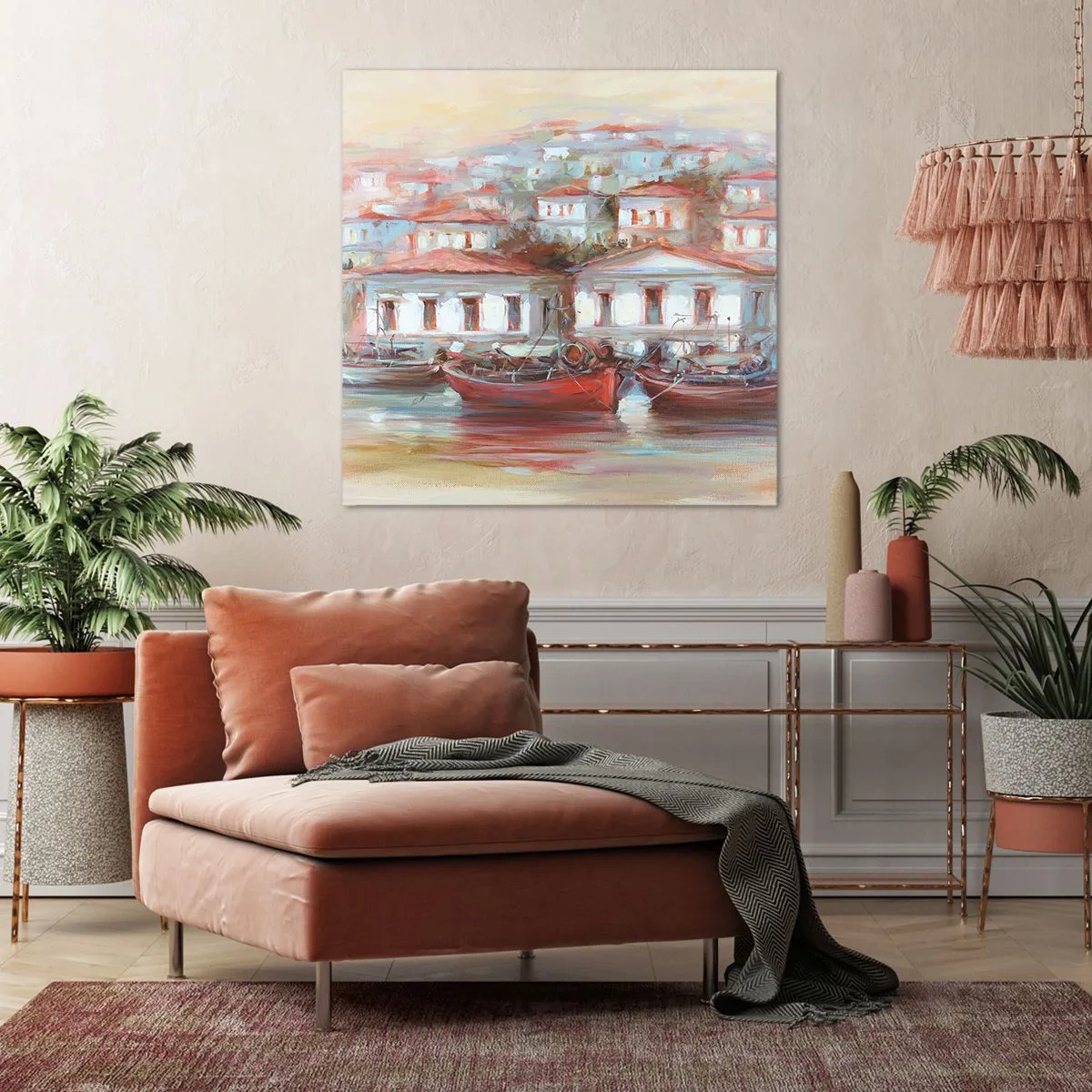 Lærredstryk - Billede på lærred - Lykkelig by - 40x40 cm