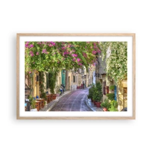 Plakat i ramme af lyst egetræ - En blomstrende gyde - 70x50 cm