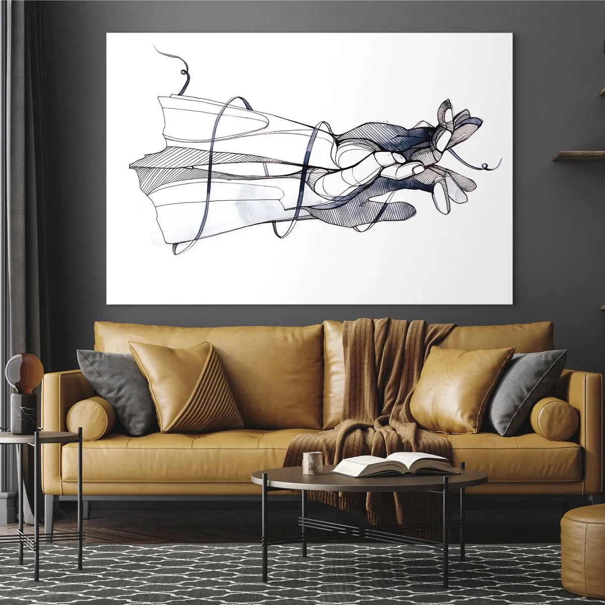 Billede på glas - Kunstnerisk illustration af en hånd, der holder en blomst - 70x50cm - En undersøgelse af berøring - Moderne vægdekoration til stue og soveværelse ARTTOR