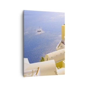 Lærredstryk - Billede på lærred - Græsk landskab i hvid og blå - 70x100 cm