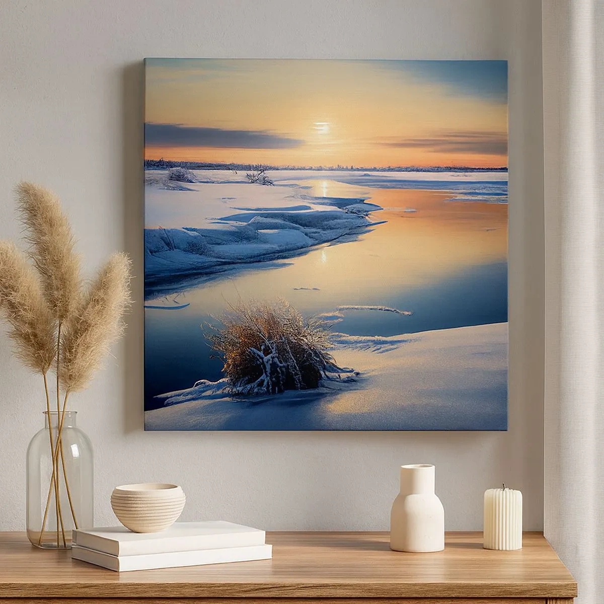 Lærredstryk - Billede på lærred - Vintersolnedgang - 30x30 cm