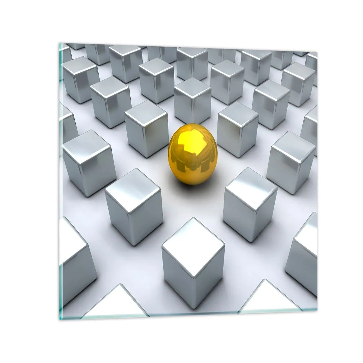 Billede på glas - Hvorfor mig? Geometrisk sammensætning - 50x50 cm