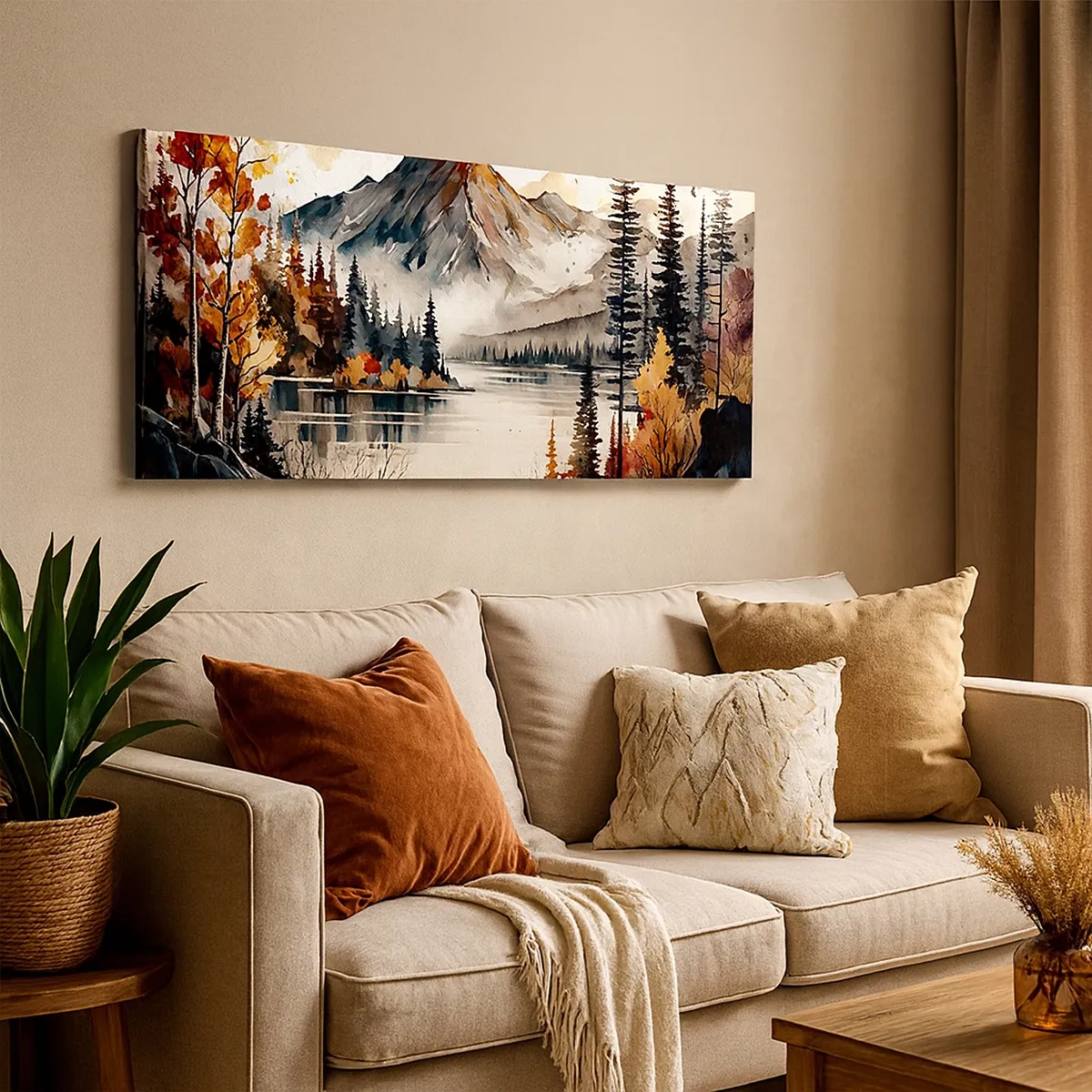 Lærredstryk - Billede på lærred - Gyldent efterår i bjergene - 30x30 cm