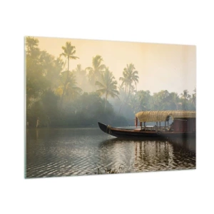 Billede på glas - Hus ved floden - 100x70 cm