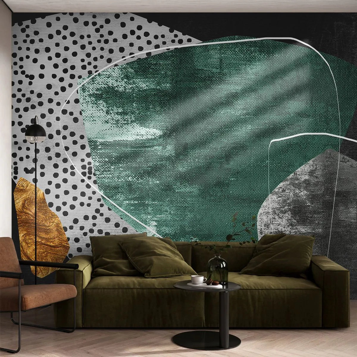 Fototapet Standard Eco - Farverig abstraktion med en guldflager - Abstraktion, Struktur, Collage - 500x350 cm