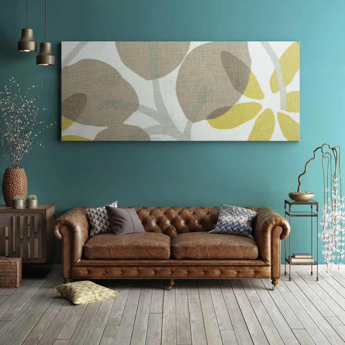 Lærredstryk - Billede på lærred - Komposition i solskinnet - 100x40 cm