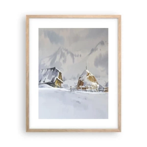 Plakat i ramme af lyst egetræ - I en sneklædt dal - 40x50 cm