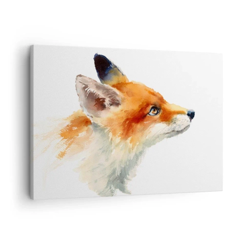 Lærredstryk - Billede på lærred - Rød ræv i akvarelstil på en hvid baggrund - 70x50cm - Man kan aldrig være for forsigtig - Moderne vægdekoration til stue og soveværelse ARTTOR