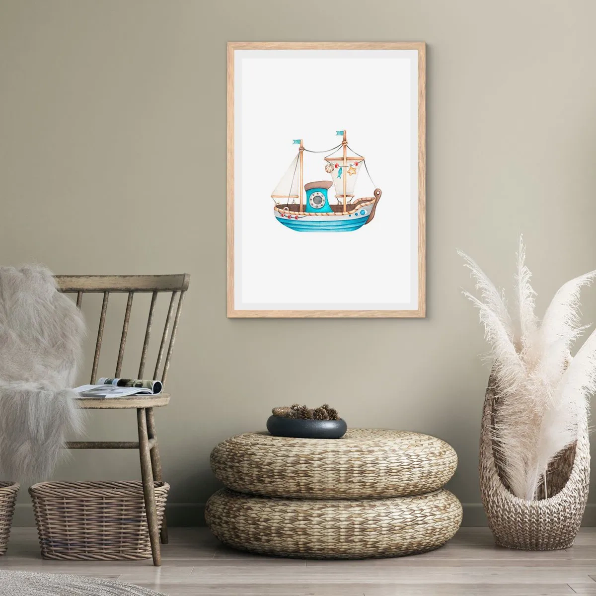 Plakat i ramme af lyst egetræ - Ohøj, eventyr! - 40x50 cm
