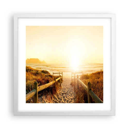 Plakat i hvid ramme - Over klitten, mod solen - 40x40 cm