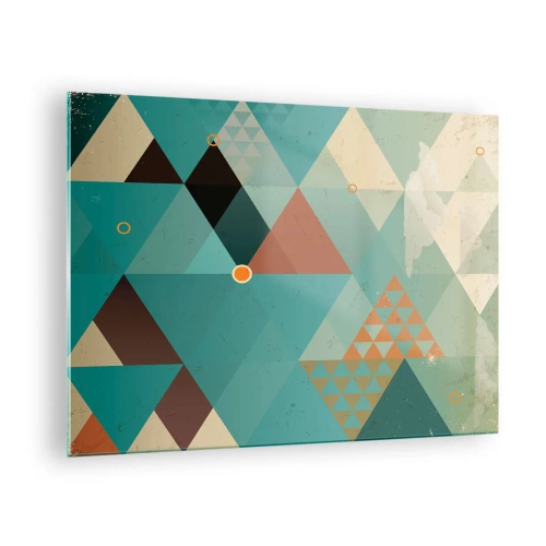 Billede på glas - Geometri i turkis og brun nuancer med trekanter - 70x50cm - Enhed af mangfoldighed, mangfoldighed af enhed - Moderne vægdekoration til stue og soveværelse ARTTOR