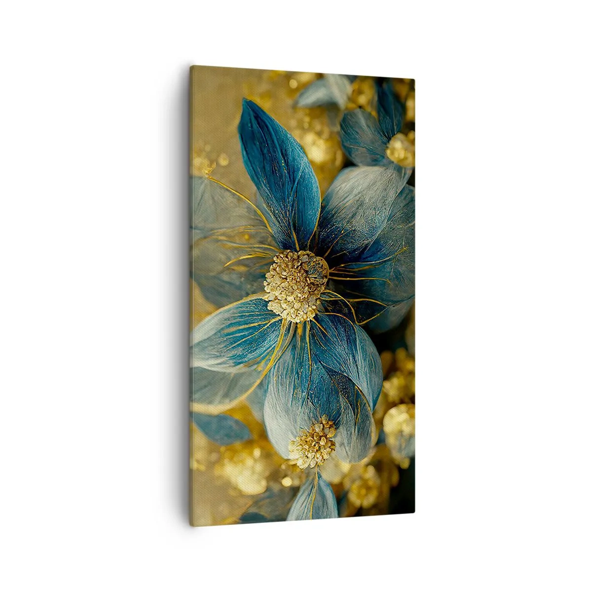 Lærredstryk - Billede på lærred - Blomstre med guld - 55x100 cm