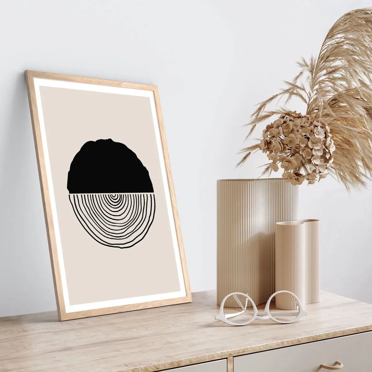 Plakat i ramme af lyst egetræ - Halvt og halvt - 40x50 cm