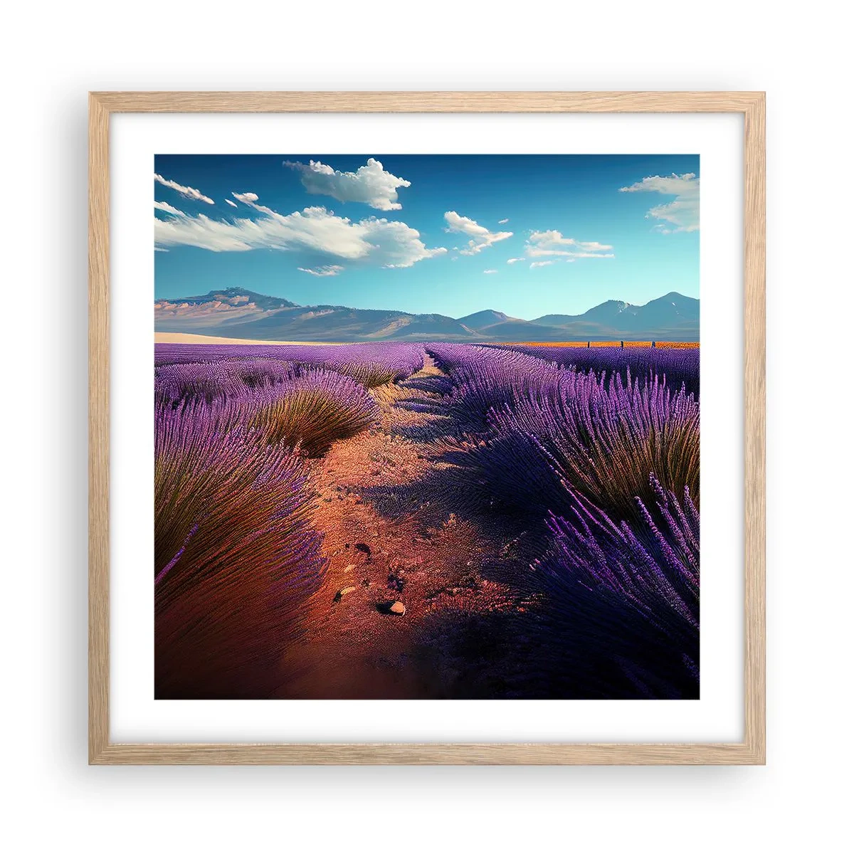 Plakat i ramme af lyst egetræ - Duftende marker - 50x50 cm