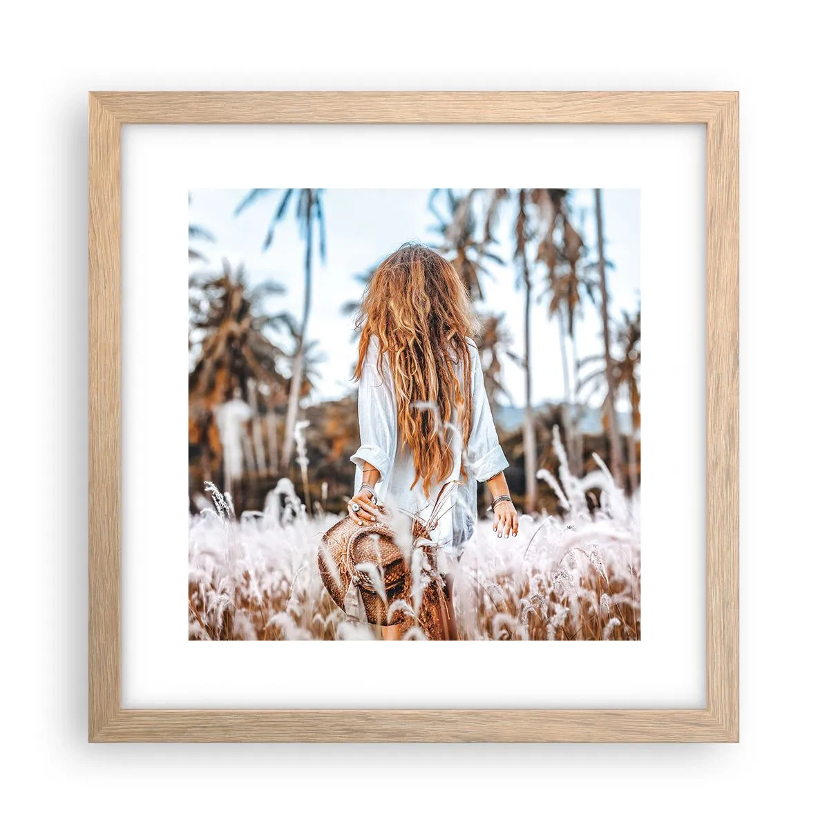 Plakat i ramme af lyst egetræ - Født af græsdun - 30x30 cm