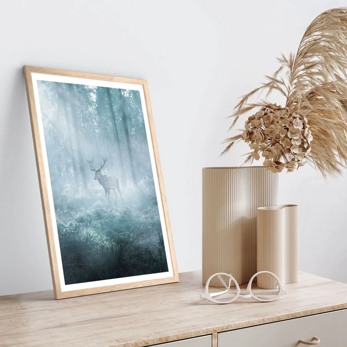 Plakat i ramme af lyst egetræ - Morgenvandring rundt på godset - 50x70 cm