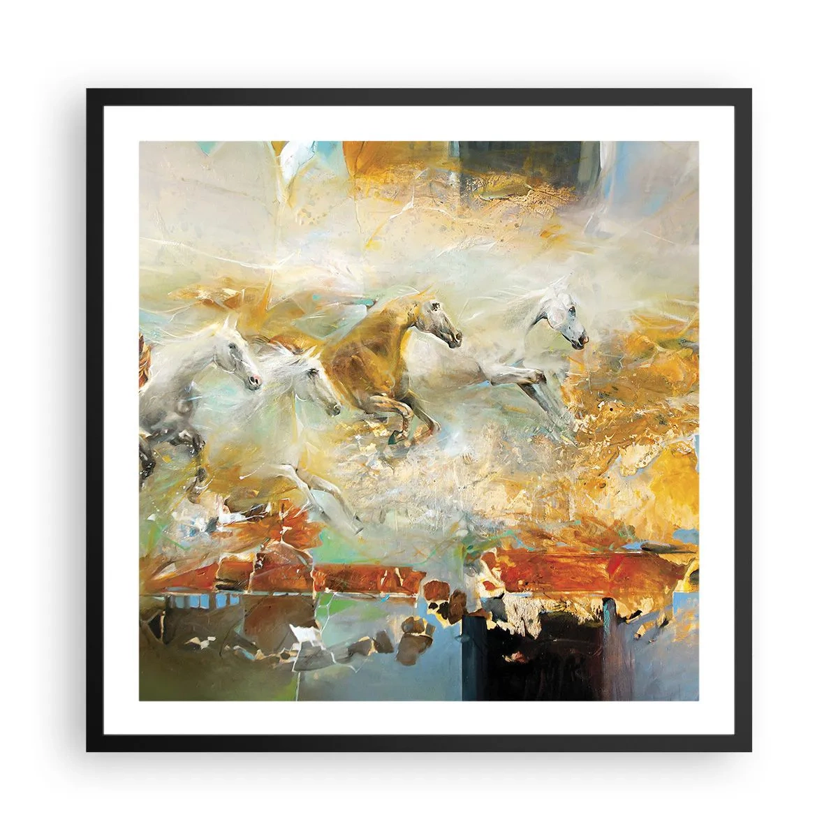 Plakat i sort ramme - Galopperer gennem lyset - 60x60 cm