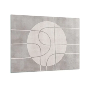 Billede på glas - Beige linjer og cirkler skaber en geometrisk komposition - 70x50cm - Cirkulær og lige frem - Moderne vægdekoration til stue og soveværelse ARTTOR