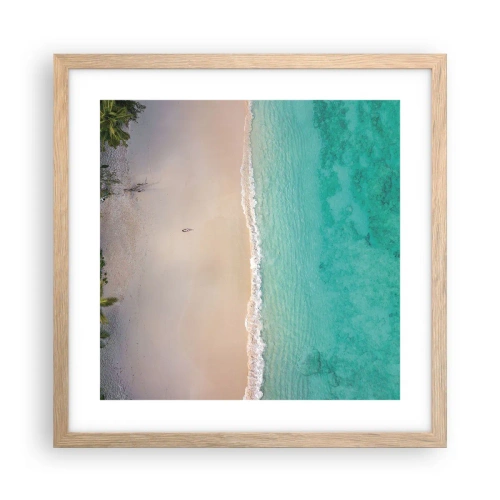 Plakat i ramme af lyst egetræ - Paradis strand - 40x40 cm