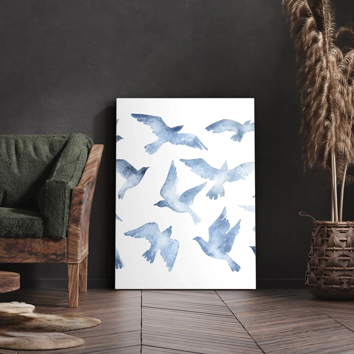 Lærredstryk - Billede på lærred - Blåfugle - 50x70 cm