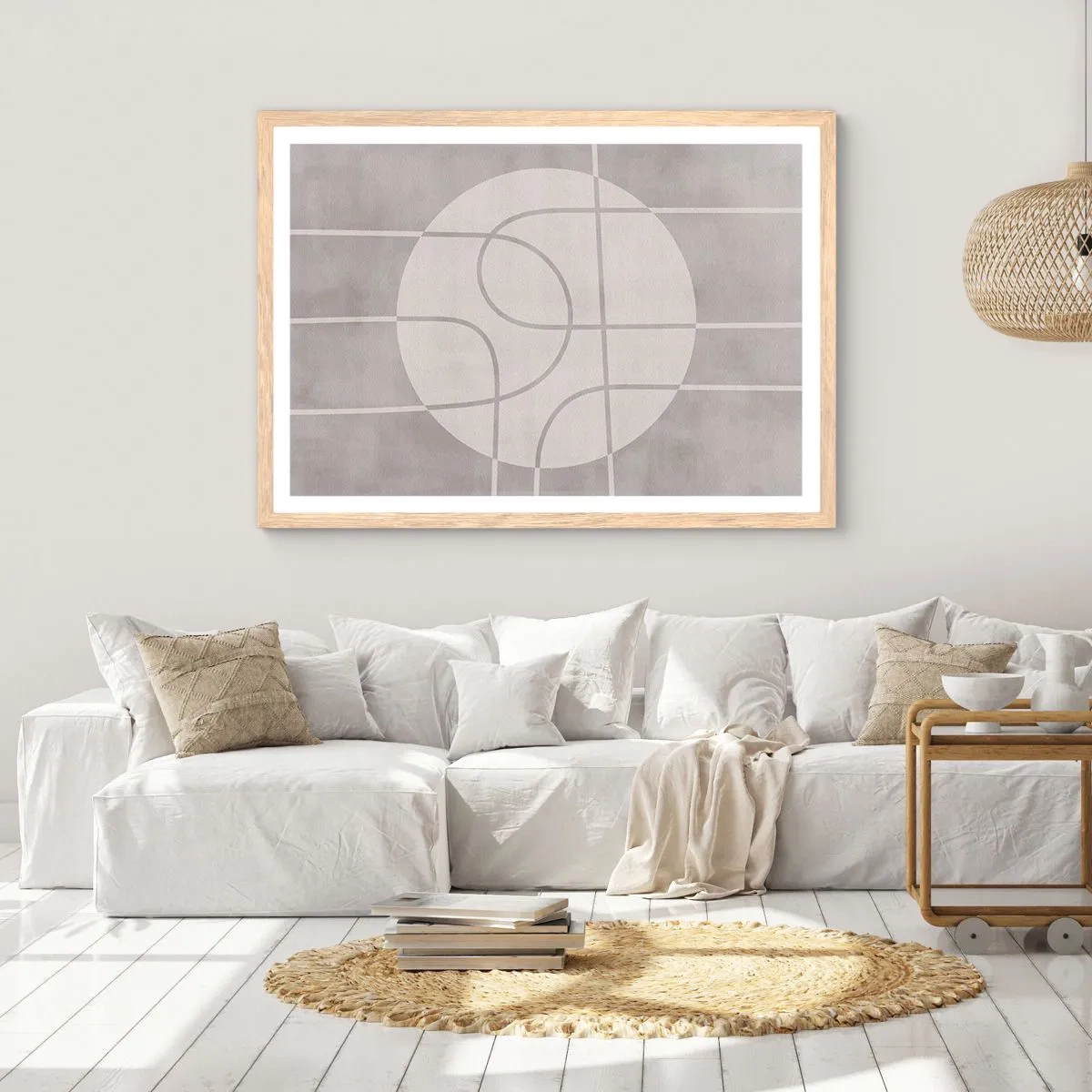 Plakat i ramme af lyst egetræ - Cirkulær og lige frem - 100x70 cm