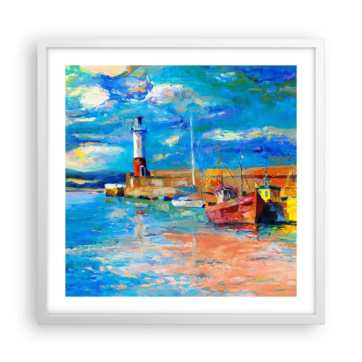 Plakat i hvid ramme - Eftermiddag i regnbuebugten - 50x50 cm