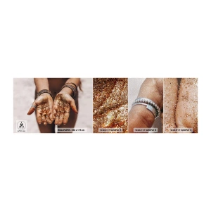 Prøve Fototapet Premium Canvas - En gave til dig - Kvinders hænder, Boho, Guld - 100x30 cm