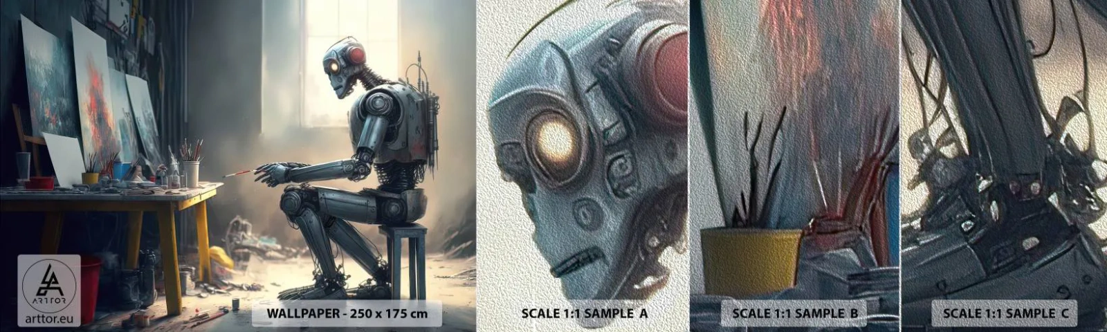 Prøve Fototapet Premium Sand - Den skabende handling - Stykke, Maleri, Robot - 100x30 cm