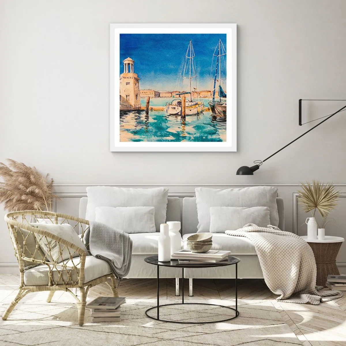 Plakat i hvid ramme - Solrig lagune - 60x60 cm