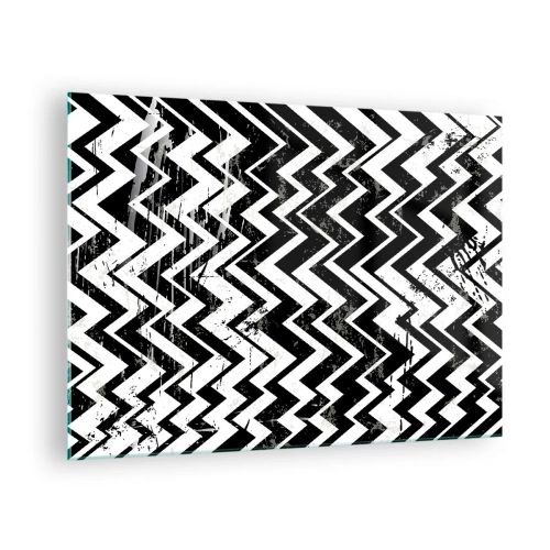 Billede på glas - Et sort-hvidt zigzagmønster med en dynamisk komposition og tekstur. - 70x50cm - Zig-hvid, zag-sort - Moderne vægdekoration til stue og soveværelse ARTTOR