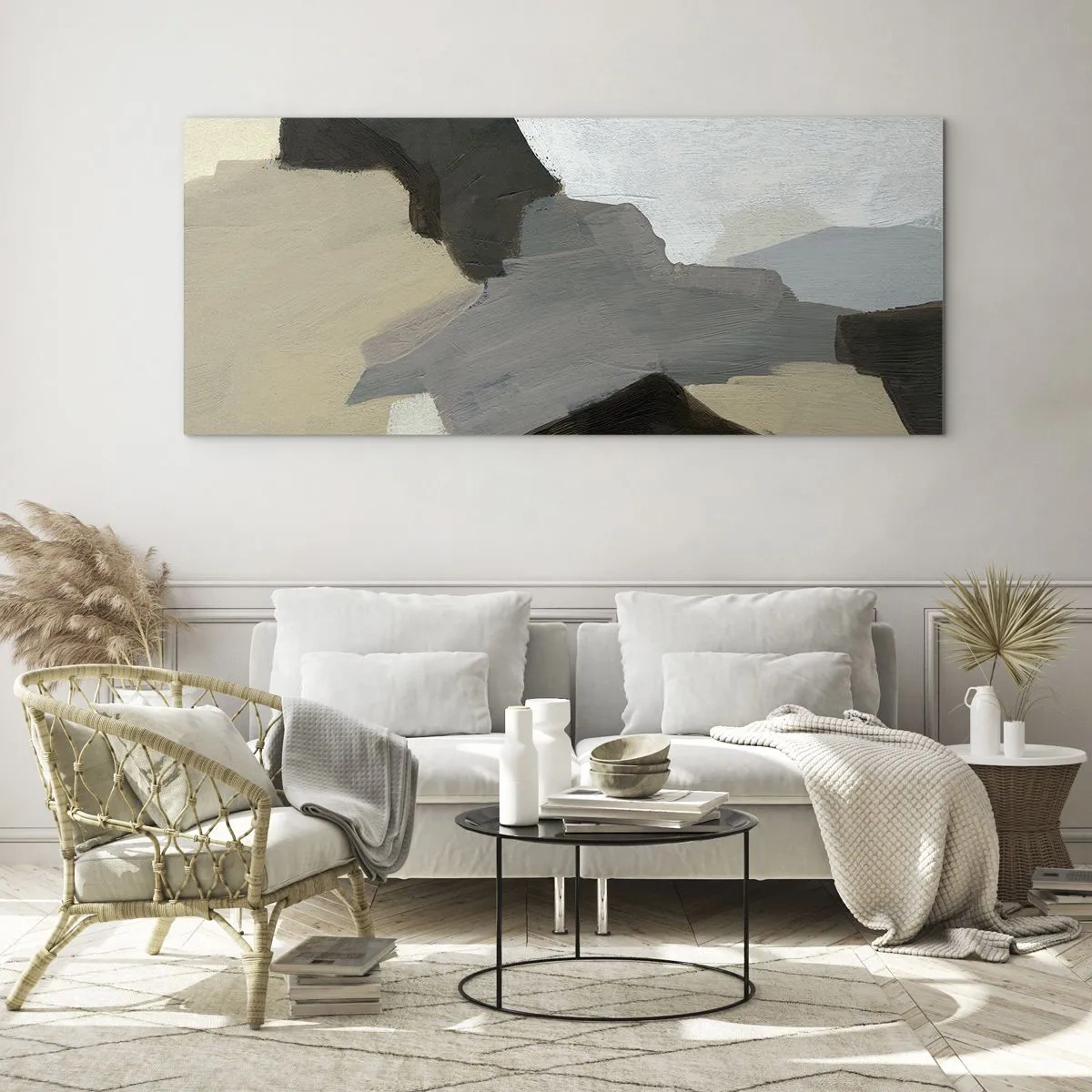 Billede på glas - Abstraktion: afsked med det grå - 90x30 cm