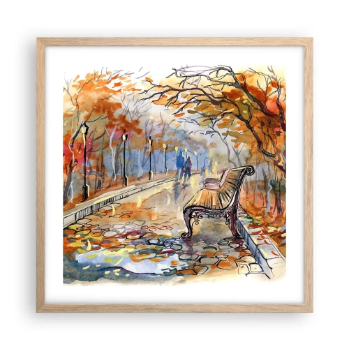 Plakat i ramme af lyst egetræ - Gå sammen ind i efteråret - 50x50 cm