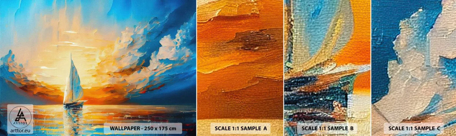 Fototapet Prøve Standard Eco - Sejler i guld - Landskab, Nautisk, Sejlbåd - 100x30 cm