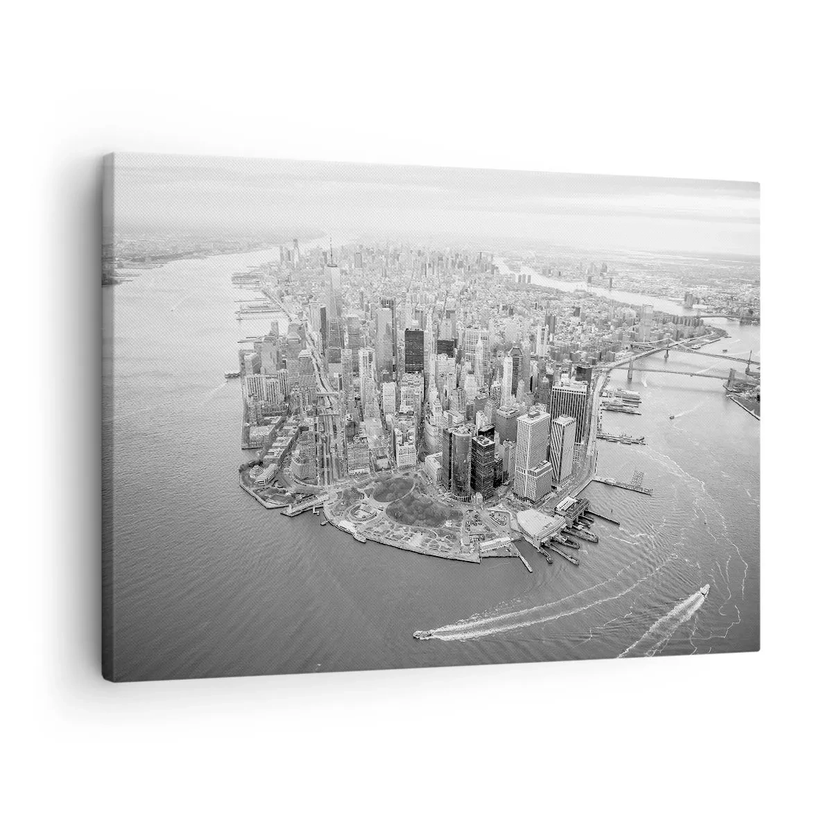 Lærredstryk - Billede på lærred - Luftfoto af Manhattan i sort-hvid - 70x50cm - Hvordan kan man ikke elske? - Moderne vægdekoration til stue og soveværelse ARTTOR