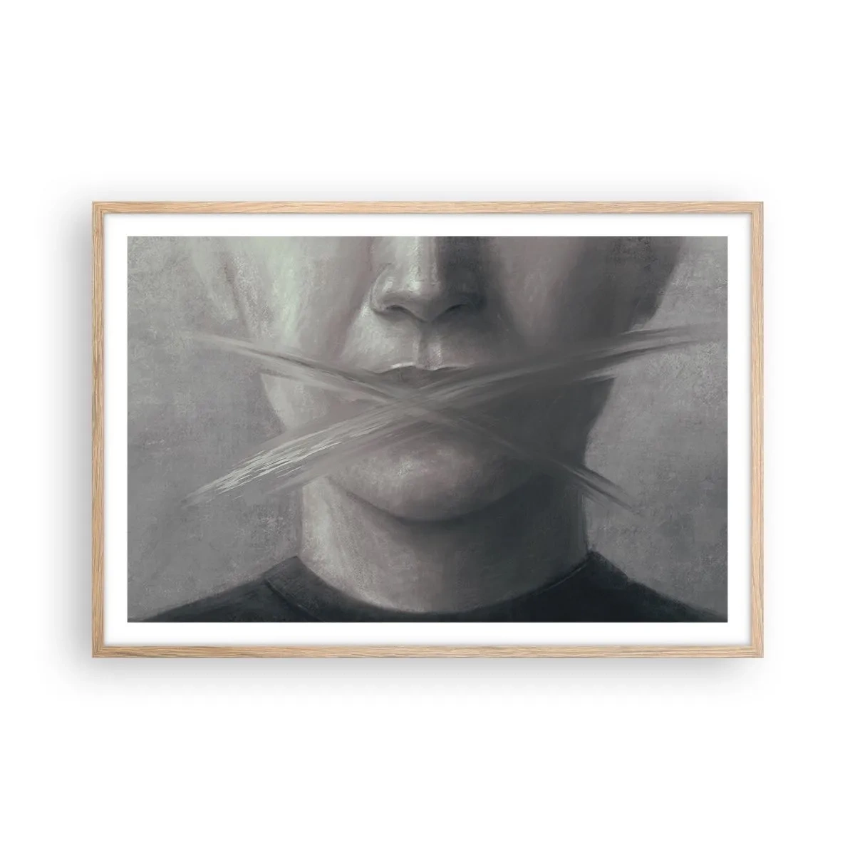 Plakat i ramme af lyst egetræ - Ikke et ord - 91x61 cm