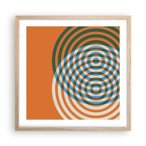 Plakat i ramme af lyst egetræ - Abstrakt cirkulær variation - 50x50 cm