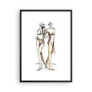 Plakat i sort ramme - Abstrakt skitse af to figurer i varme farver. - 50x70cm - En undersøgelse af charme - Moderne vægdekoration til stue og soveværelse ARTTOR