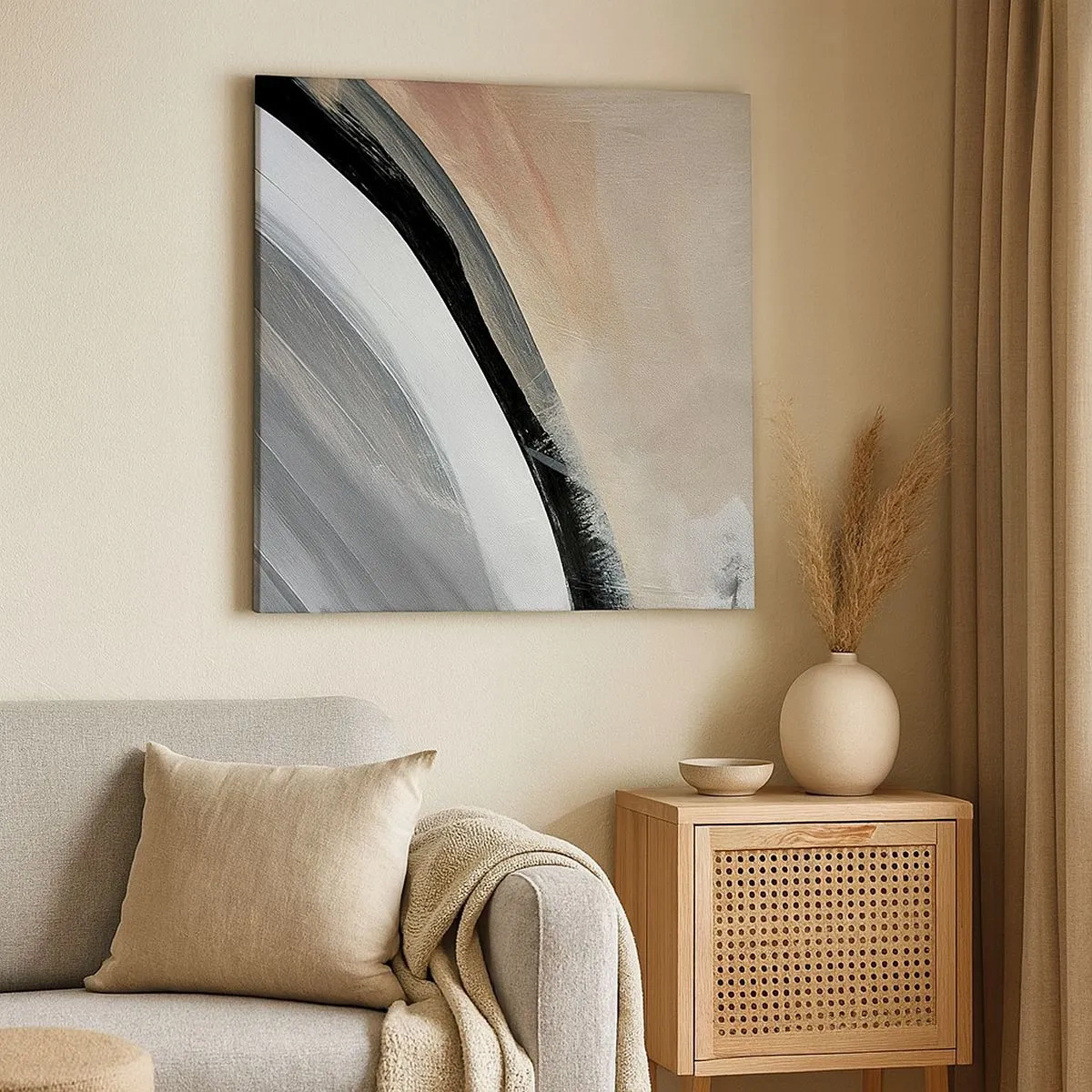 Lærredstryk - Billede på lærred - Komposition: en bue af sort og gråt - 30x30 cm