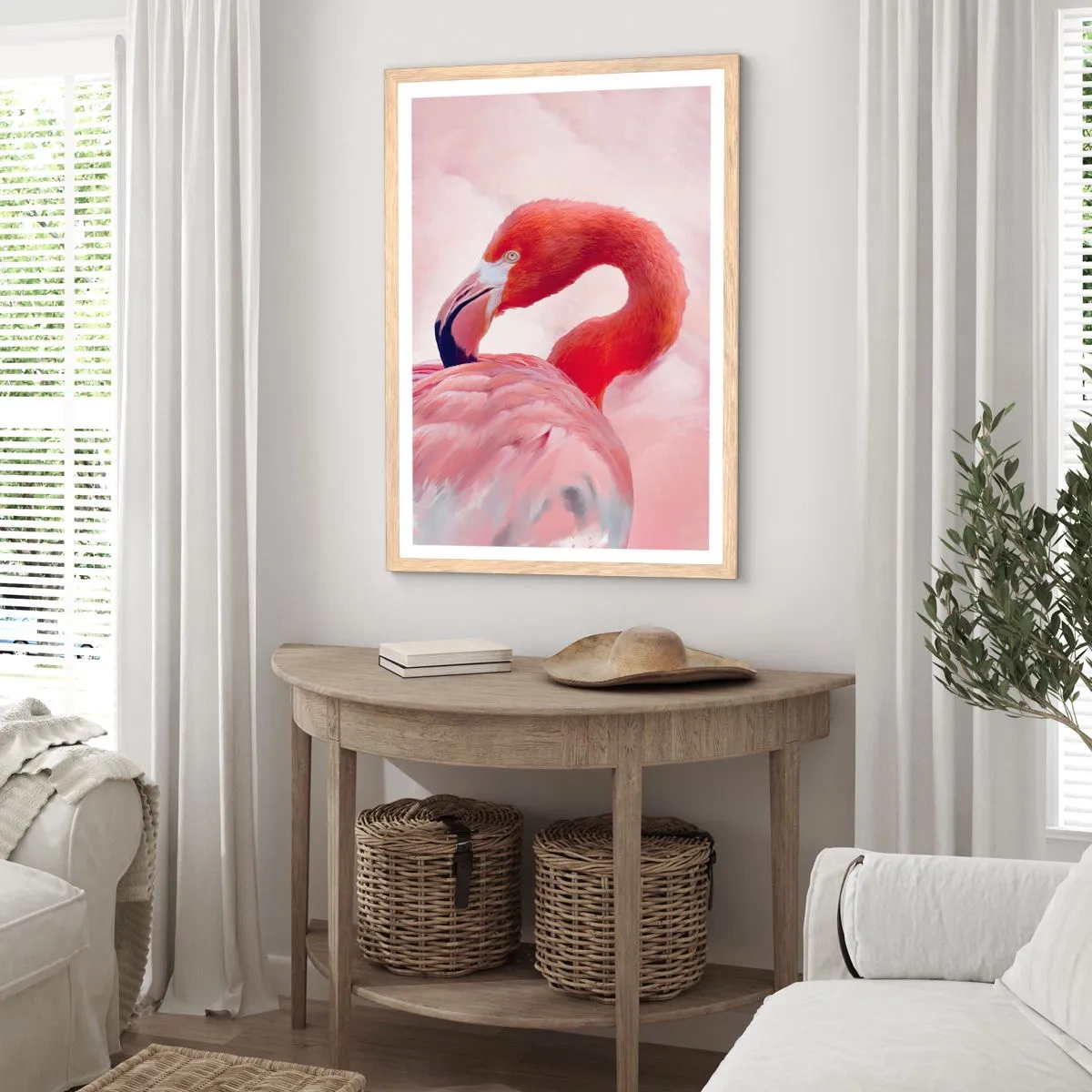 Plakat i ramme af lyst egetræ - Fugleskønhed - 50x70 cm