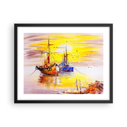 Plakat i sort ramme - Et velfortjent hvil i havnen - 50x40 cm